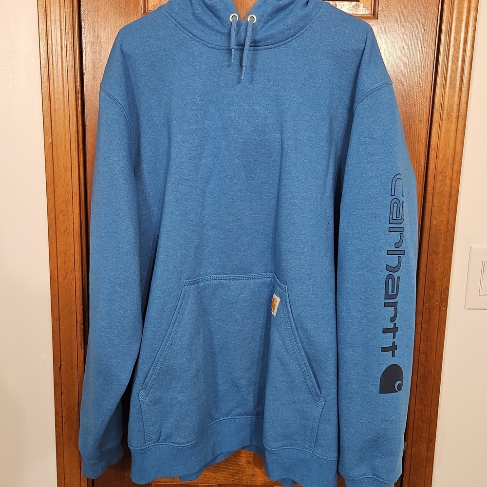 Carhartt Men's Blue Hoodie with Logo Sleeve